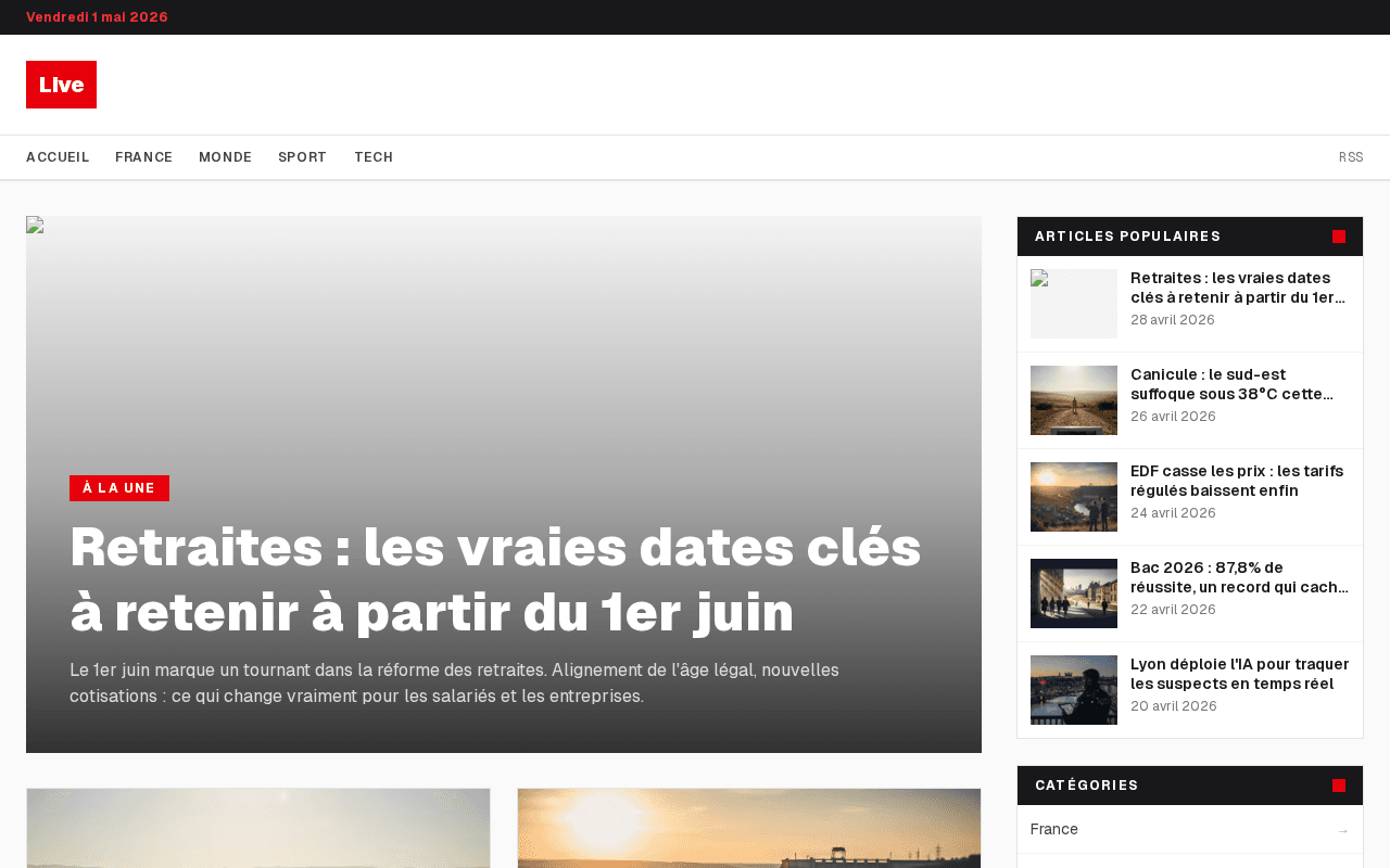 Aperçu du site démo Live News