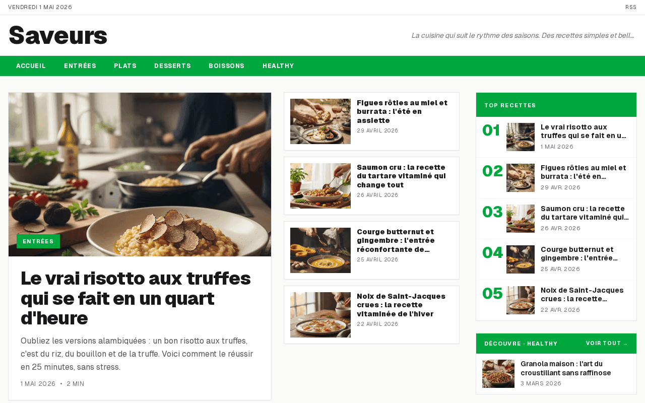 Aperçu du site démo Saveurs