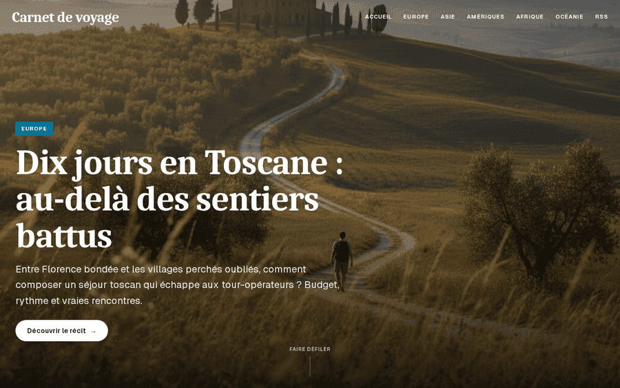 Aperçu du site démo Carnet de voyage
